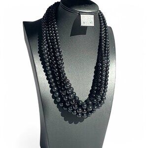 Vintage Multi-Strand Black Beaded Necklace With Adjustable Chain Closure 10"Drop